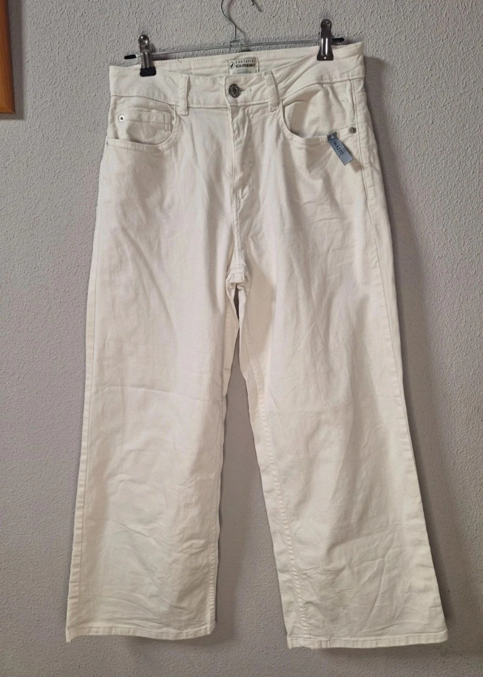 Pantalón blanco wide leg Cortefiel Eco Friendly T.38